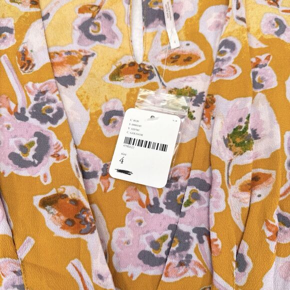Free People Dress Size 4 Glow Up‎ Mini Short Sleeve Yellow Floral Babydoll NEW - Picture 8 of 13